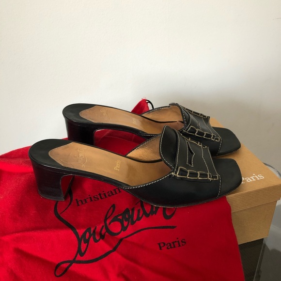 Christian Louboutin Shoes - Christian Louboutin Black Leather Heel Slides